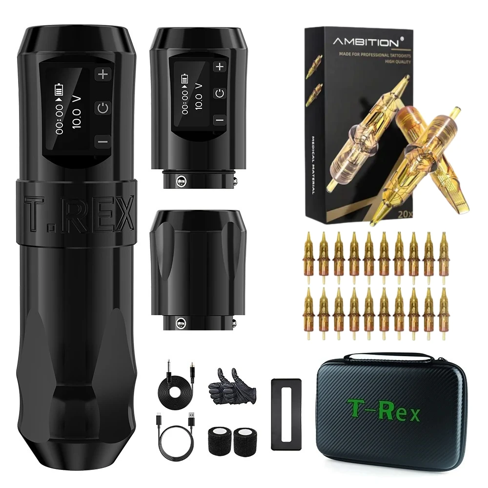 Ambition Trex 4.0 Stroke Professional Powerful Coreless Motor Wireless Tattoo Machine Kit Set for Artists Body Art
