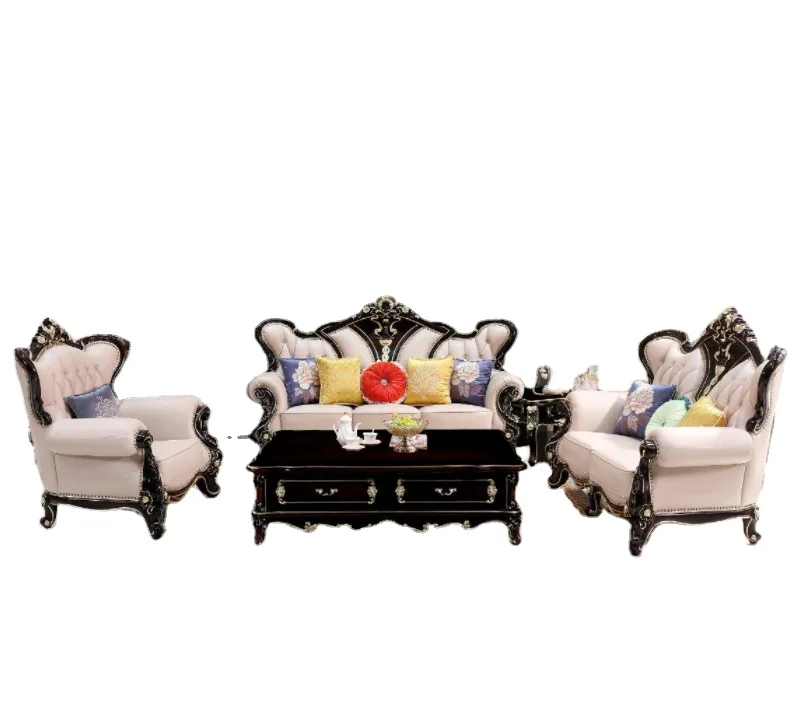 Классический набор диванов Chesterfield, деревянная резьба, кожаная мебель для гостиной, античный диван