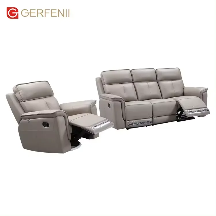 Gerfenii China Foshan Furniture Genuine Leather Sofa Chair Loveseat 3 Seat Recliner Sofa Functional Apartment Furniture Sofas
