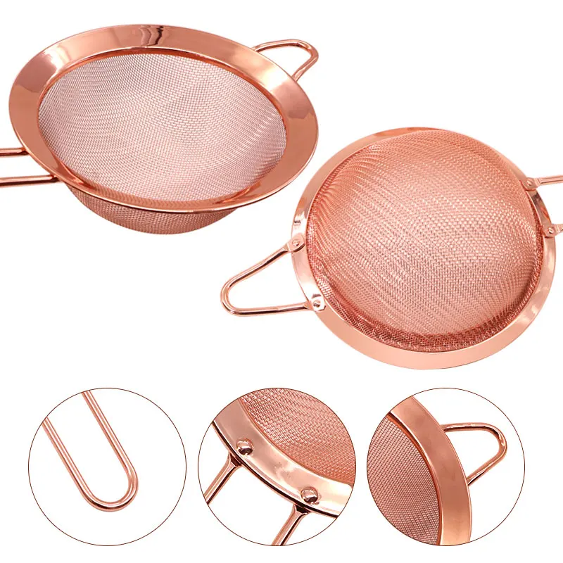 Rose Gold Fine Mesh Strainer 8 Pieces Set, Copper Flour Sifter For Baking, Stainless Steel Clander