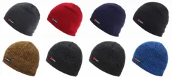 winter custom rubber patch cuffless polyester thermal fleece lined beanie hat
