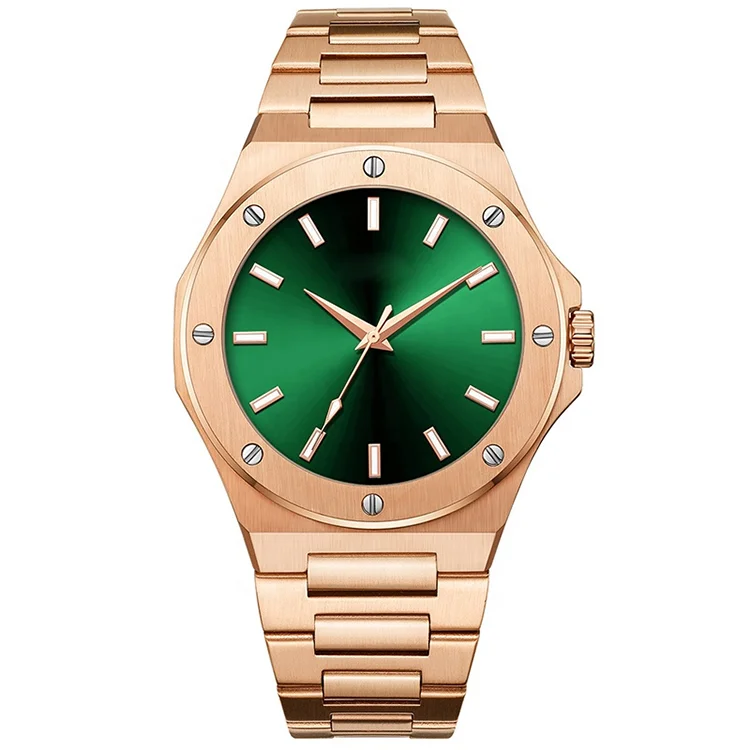 Men watch Custom logo Low MOQ OEM Luxury Minimalist men chronograph 5ATM waterproof stainless steel Gold men watch el reloj