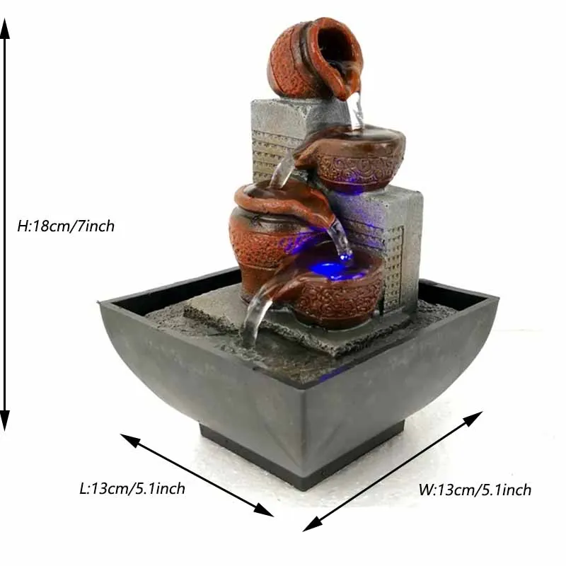 High Quality 4-Tier Barrel Shape Mini Desktop Water Fountain Natural River Resin Tabletop Fountain With Led light