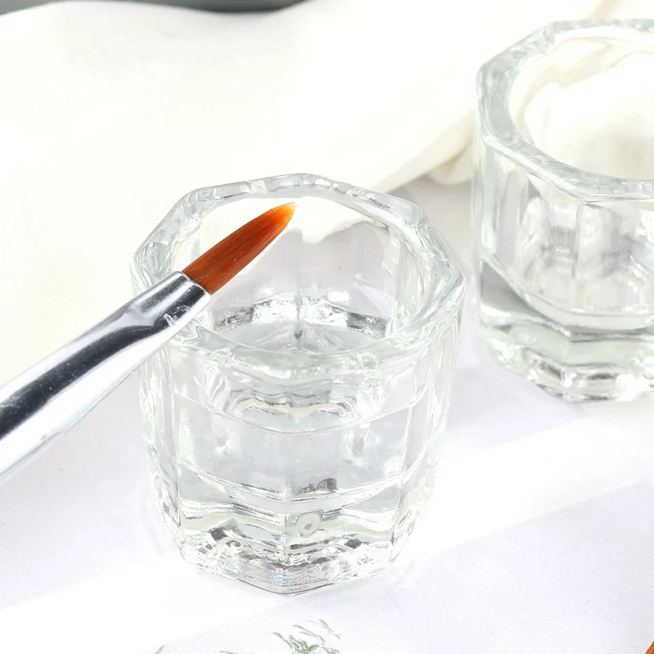 1PCS Crystal Glass Acrylic Powder Liquid Nail Cup Colorful Clear Dish Lid Bowl Cup Holder Equipment Nail Art Tools Metal Pallet