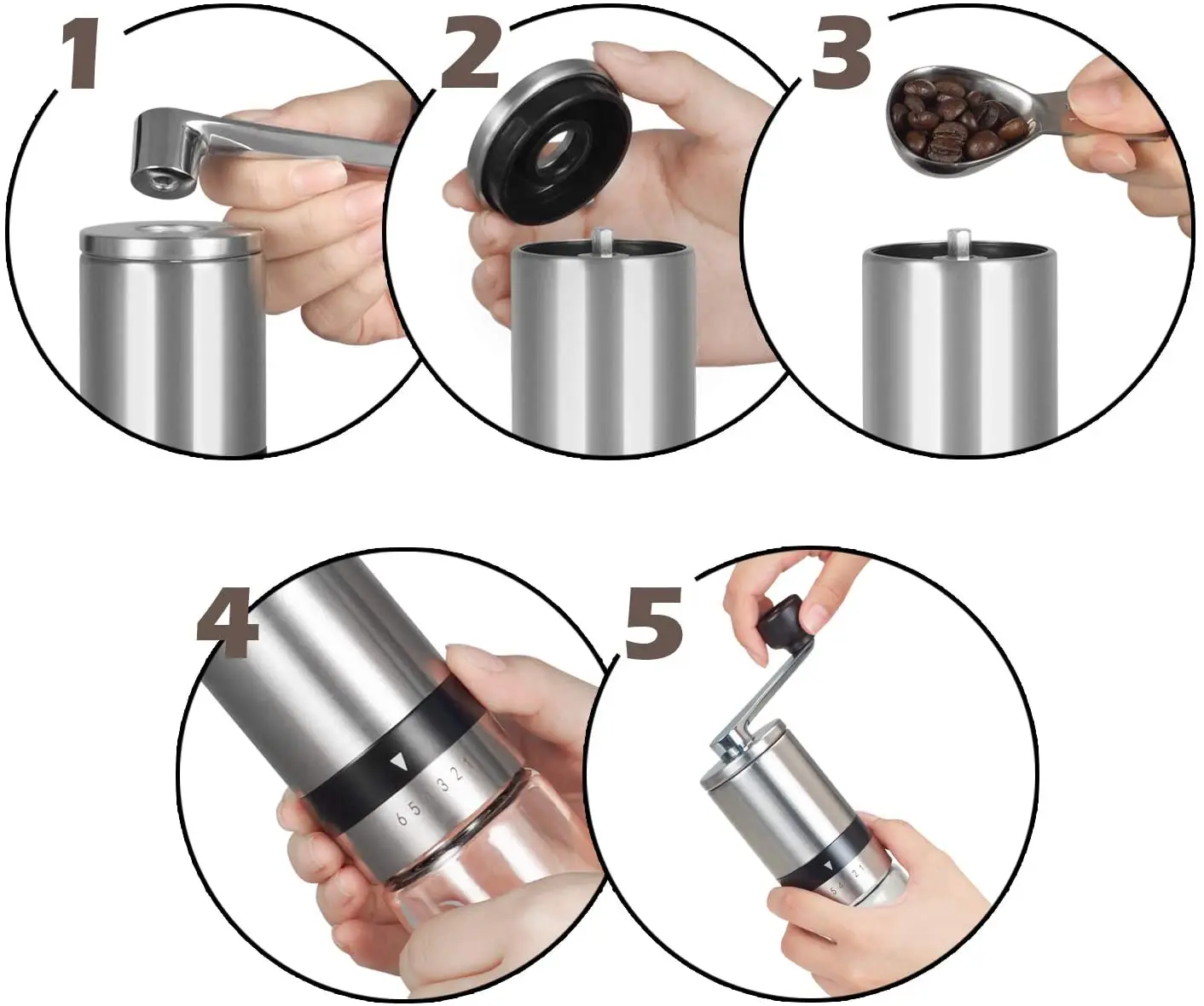 Hot Selling Manual Coffee Grinder Hand Coffee Mill with Ceramic Burrs 6 Adjustable Settings Ceramic Coffee Mill