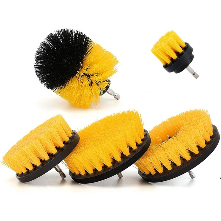 Yellow Car Nylon Drill Clean Brush Set Car Wash Brush Set Electric Cleaning Kit for Polishing
