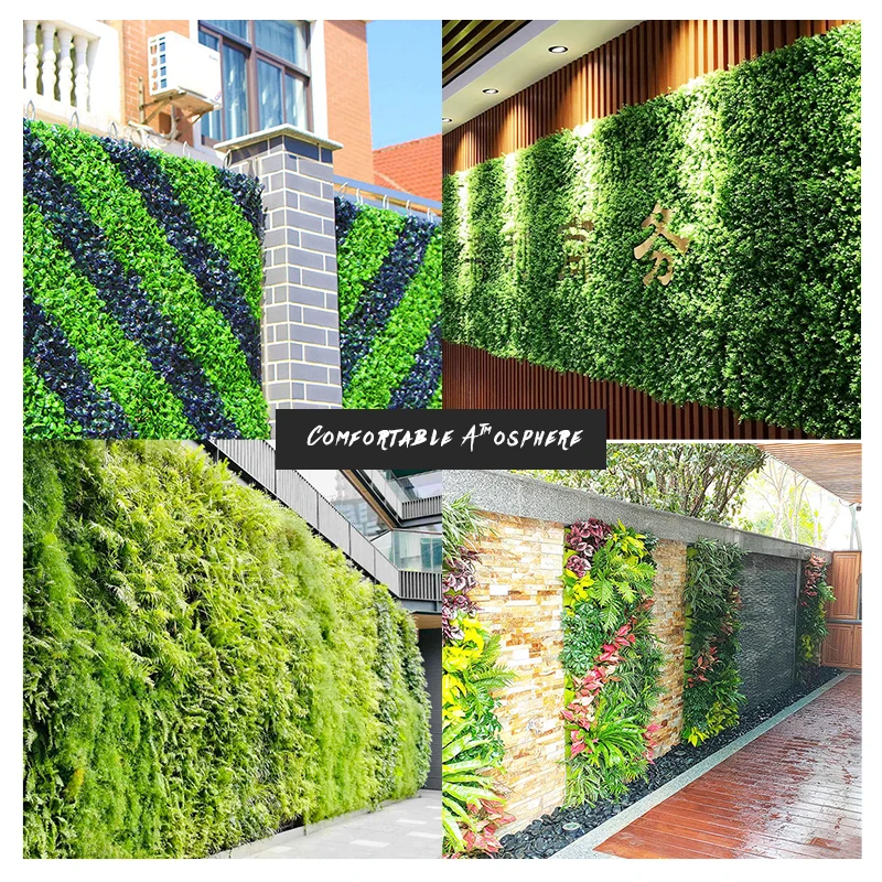 Artificial plastic creeper boxwood hedge moss grass indoor plant vertical panels leaves green wall system for decoration plant