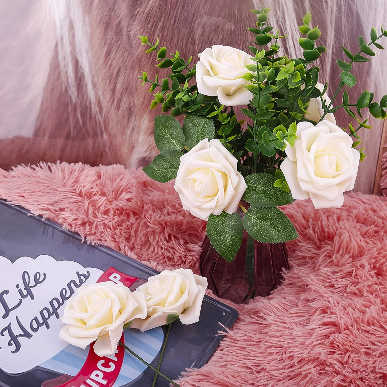 Wholesale 25pcs soft high quality latex foam rose artificial bunches for gift wedding decoration background flowers