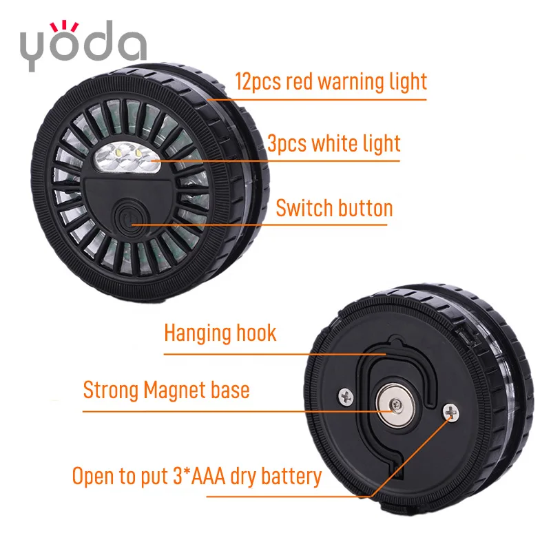 12+3 Led Car Rode Flare Portable Emergency Warning Disc Strobe Signal Lamp Set Traffic Safety Flashing Beacon