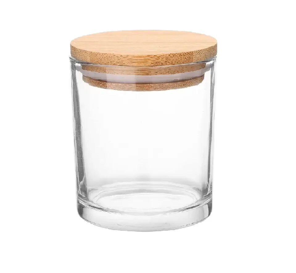 Hot Sale Glass Candle Jars 10oz 11oz 12oz 15oz Clear Empty Round Glass Candle Holders Candle Jars with Bamboo Lid