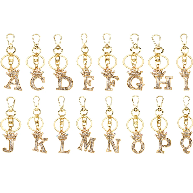 New metal alloy diamond 26 English crown letter keychain Fashion all-match key accessories Small gift ornaments wholesale