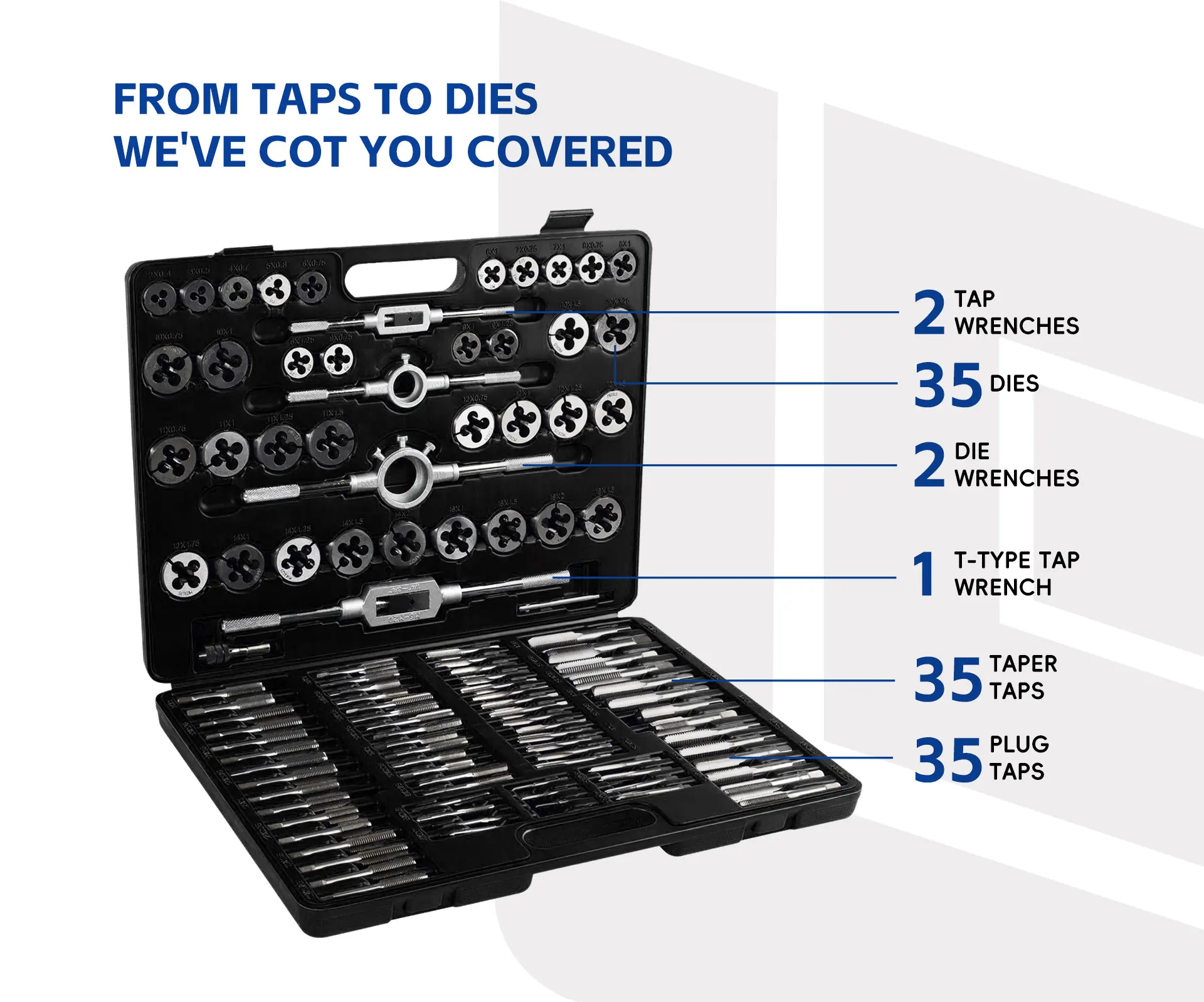 Professional 110PCS Alloy Steel Tap Die Set with Storage Case Metric Imperial Thread Taps & HSS Taps Dies for Hand Tools Use