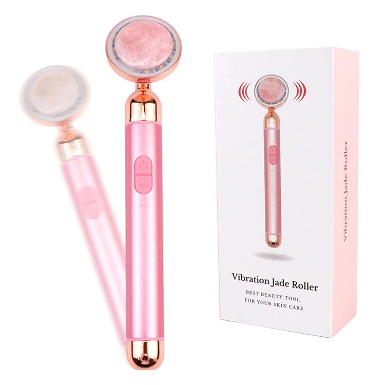 Natural Guasha Crystal Small Face Roller Jade Skin Vibration Heating Facial Roller Massager