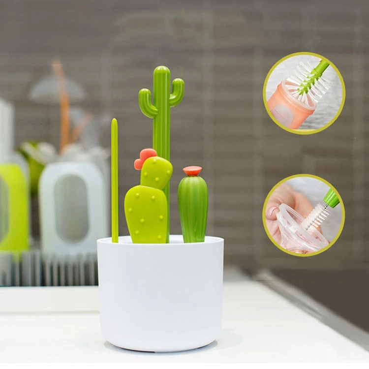 AHMH Hot Sale New Style Cactus Shape Multifunctional Brush Cup Lid Brush For Household Cleaning