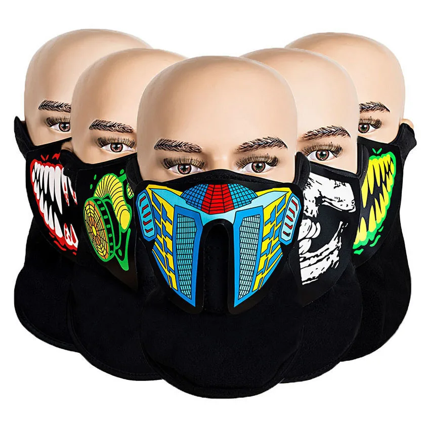 Partycool Halloween Rechargeable Fashionable Light Up DJ Party Neon Glowing Rave EL Cool Light Led Face Mask LED Party Mask