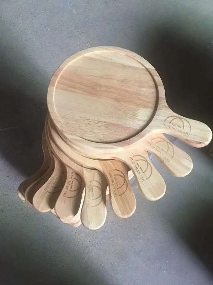  Rubber Wood Round pizza plate with handle Wooden Cutting Board Pizza