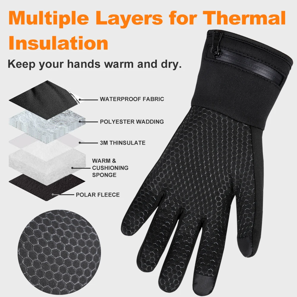 Dr.Warm Touch Screen Heat Gloves Ski Glove Liners Electric 7.4V Rechargeable Battery Electric Heated Motorcycle Gloves