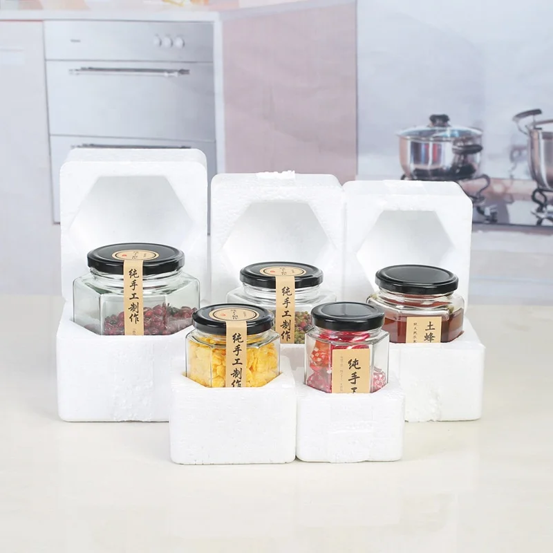 Wholesale 100ml 180ml 280ml 500ml 730ml Custom Round Empty Storage Hexagon Honey Jar Glass With Lid