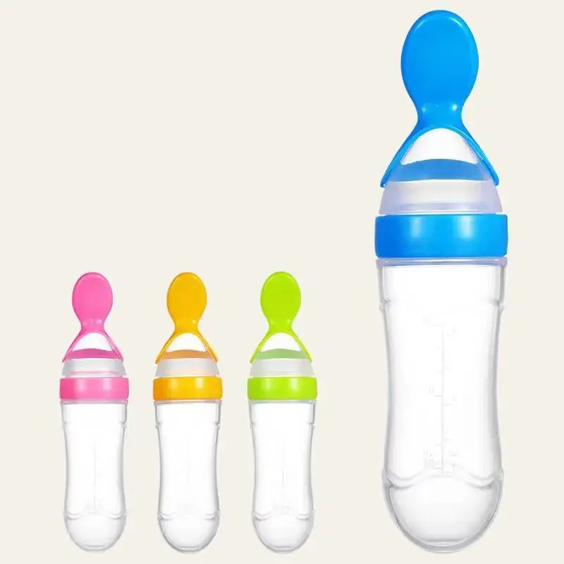 Newborn Baby Training Silicon Feeding Bottles Baby Feeder Bottle Cereal Food Supplement Feeder Baby Feeding Bottle With Spoon