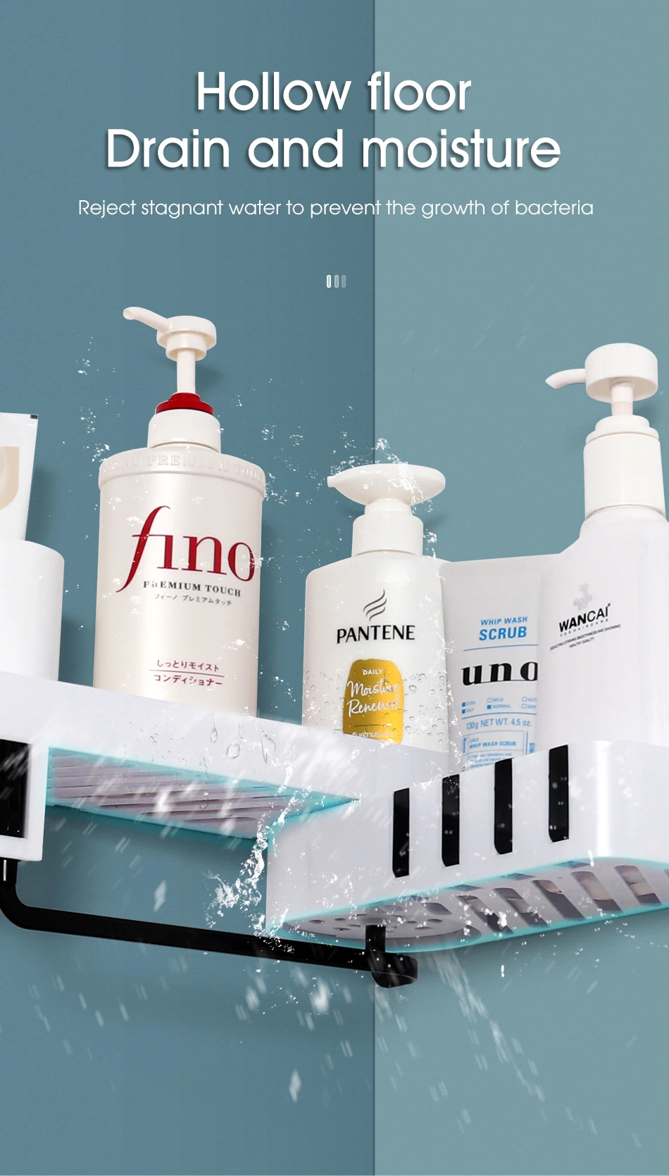 Insha on Plastic rotatable  Adhesive Wall Mounted  bathroom products Corner shelf rack and storage