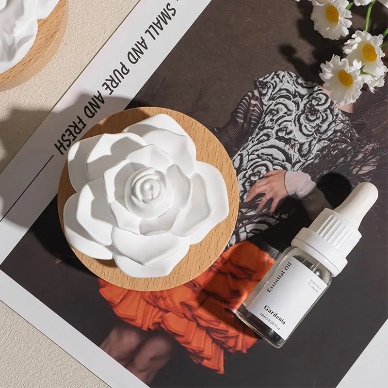 Home Flower Shaped Ceramic Scented Aroma Stone Essential Oil Fragrance Diffuser Car Decoration Air Freshener