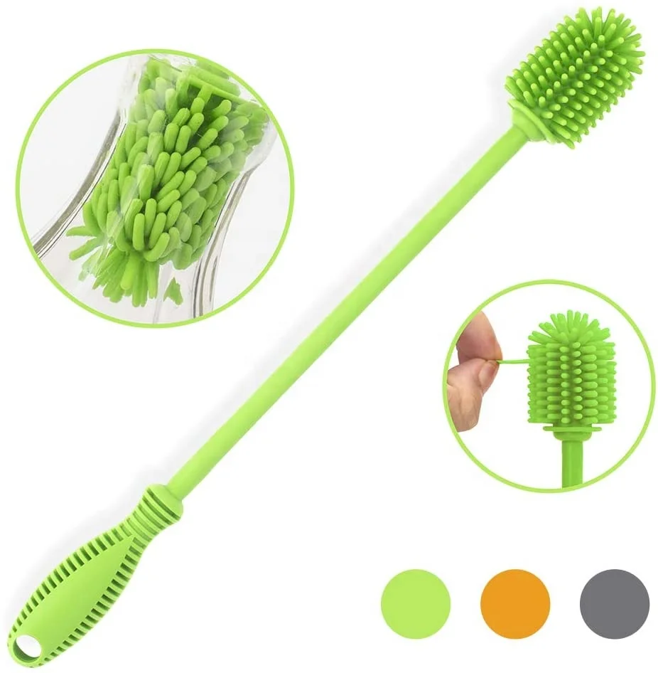 
Flexible soft silicone practical non-toxic long handle easy clean water bottle brush 