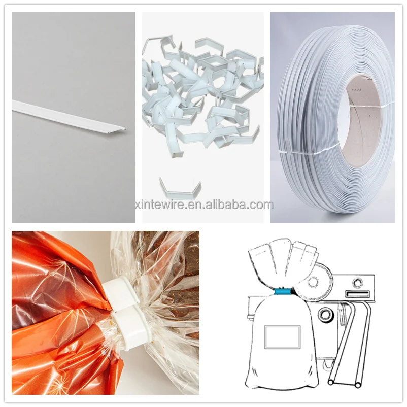 White clipband 8mmx600m, 0,6mm PP/steelwire bag closures Roll -Double Wire twist ties/clipband