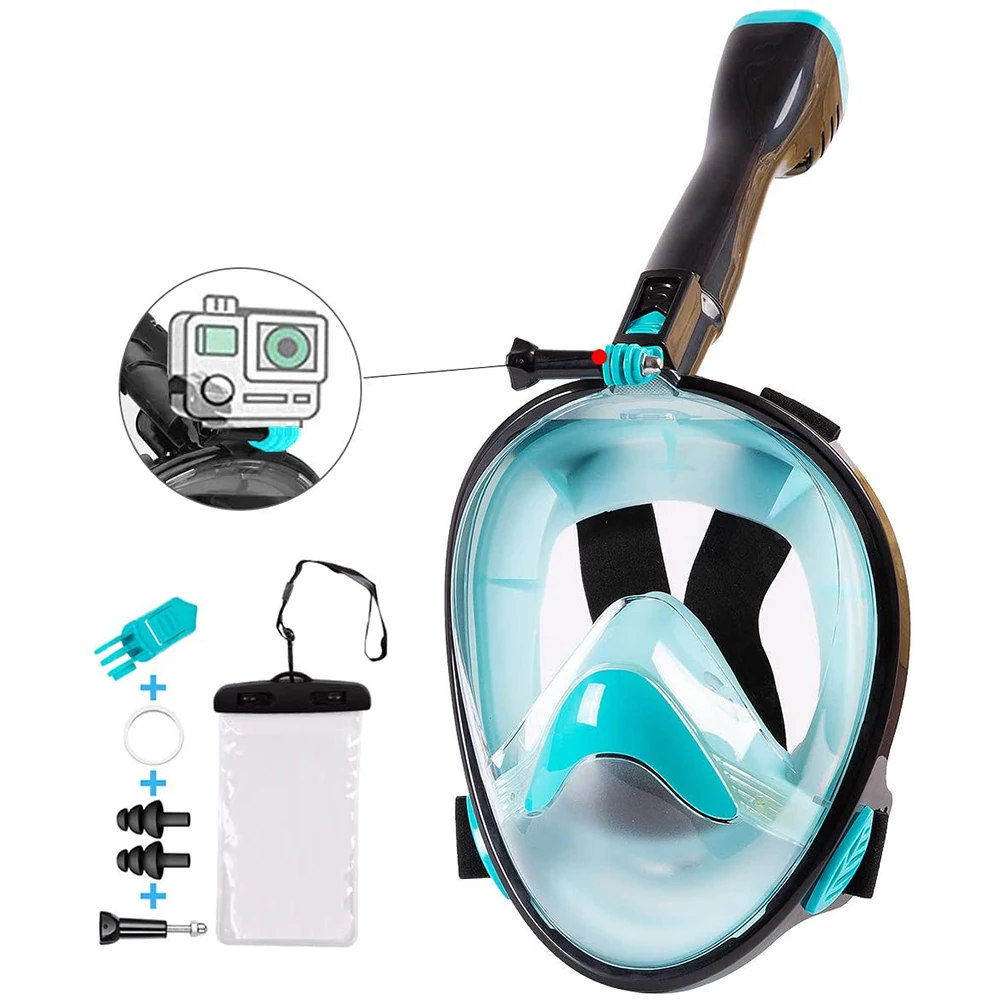 Wholesale Diving Equipment 180 Panoramic Viewing Anti Fog Snorkel Full Face Diving Mask with Detachable Camera Mount