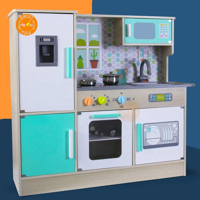 Early educational toy wooden kitchen set toy for kids pretend  play big modern simulation  kitchen toy set for boys and girls