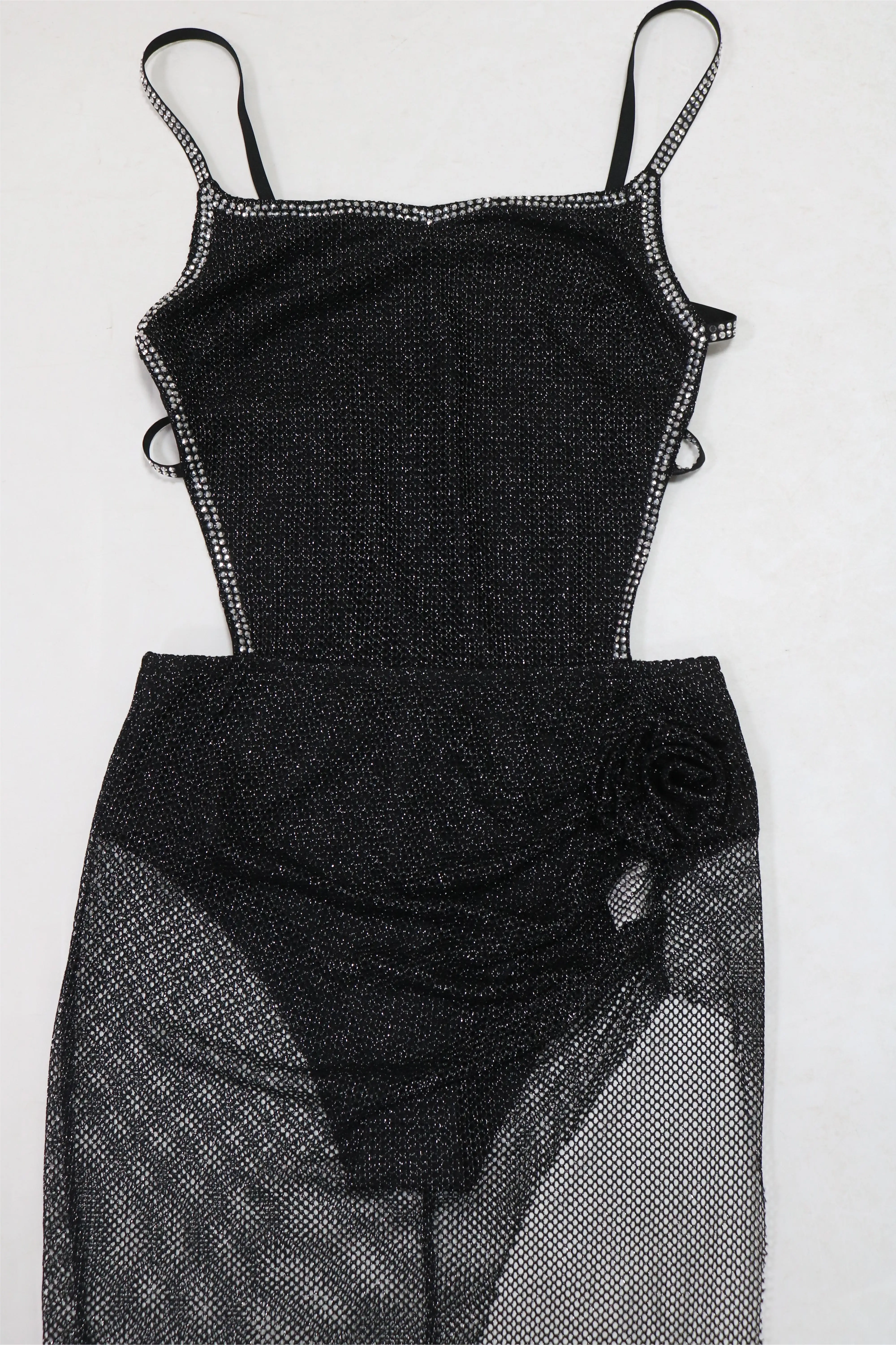 CY901122 Chic Irregular Slim Dress Backless Mesh Flower Detail Night Club Party Concert Dresses Woman