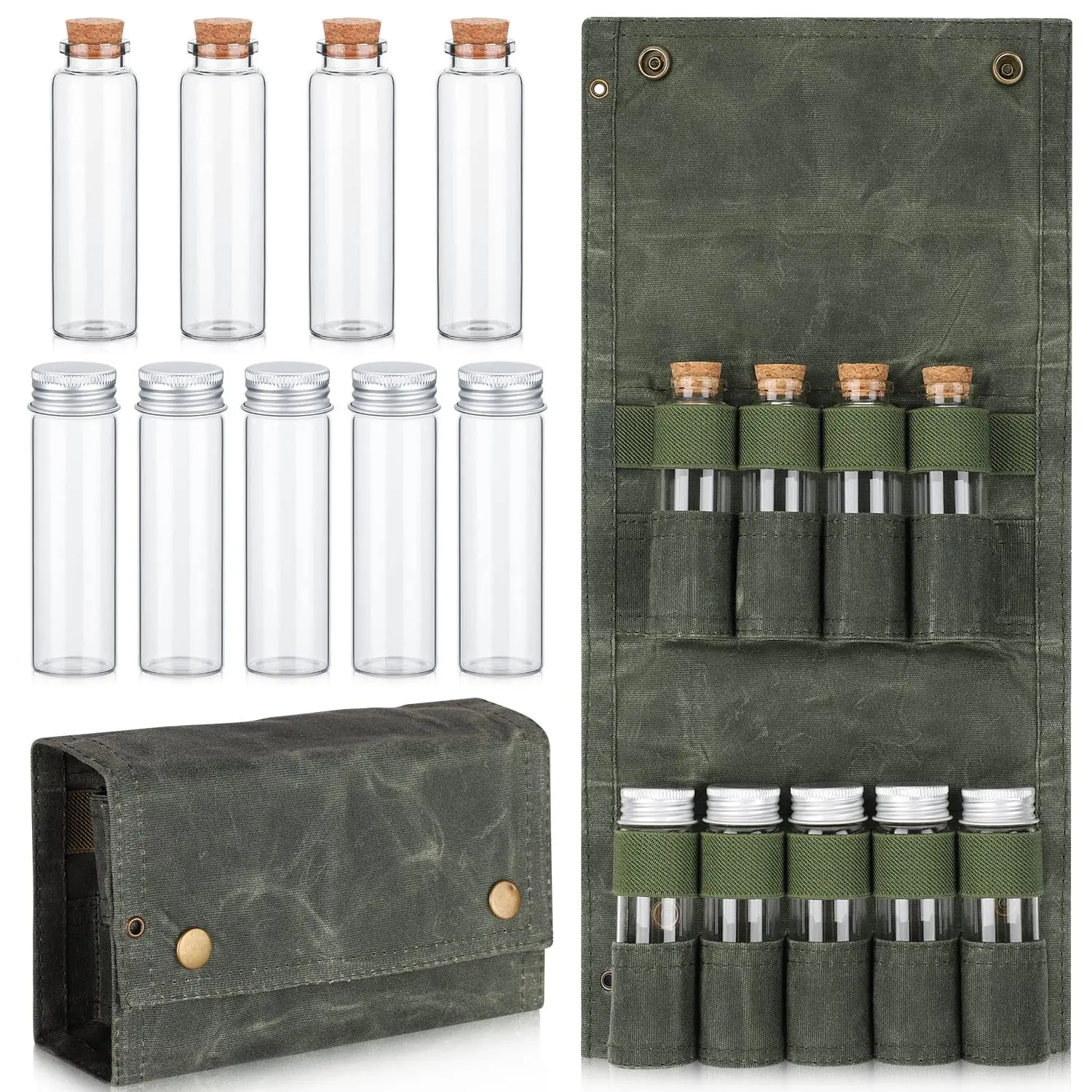 Reihey Outdoor glass spice jar set 9 spice jars with portable spice bag kit