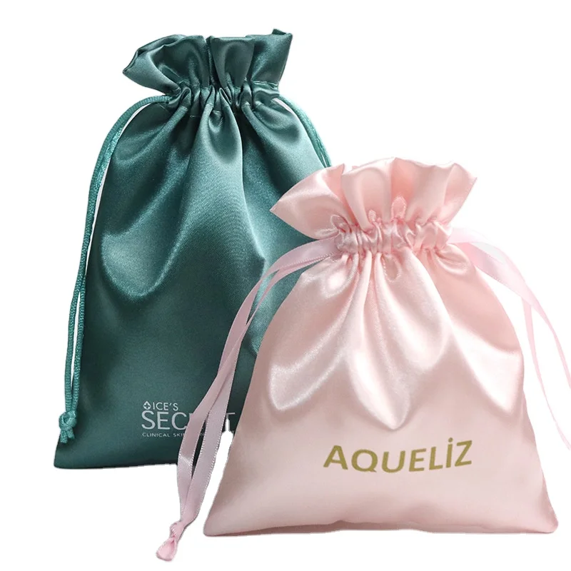 Custom Logo Jewelry Packaging Underwear Satin Dust Pouch Silk Lingerie Drawstring Satin Bag