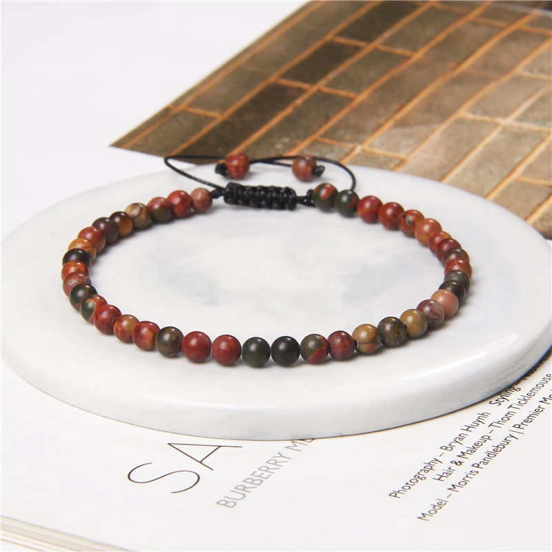Hongyu New Fashion Cute Small 4mm Gemstone Natural Agate Jasper Aventurine Eye Stone Beads Macrame Bracelet Adjustable Women Men