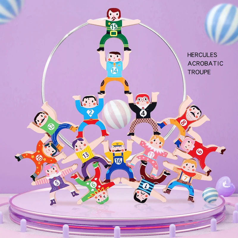 Kids Wood Toys Educational Cute Hercules Acrobatic Troupe Stacking Balance Toy
