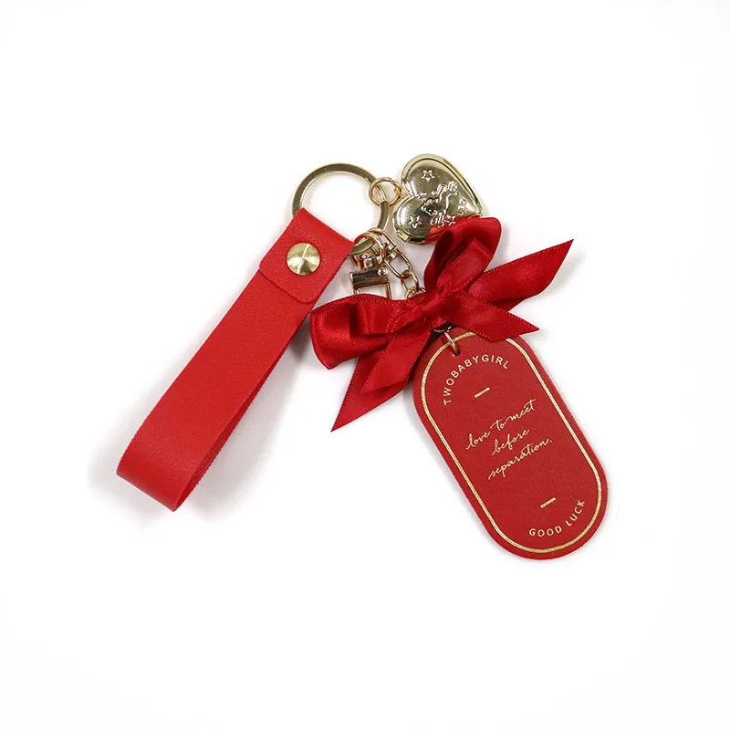 
Hot Selling Red Good Luck Keychain Custom Home/Car Supplies Key Holder with Bow and Metal Accessories Wholesale 