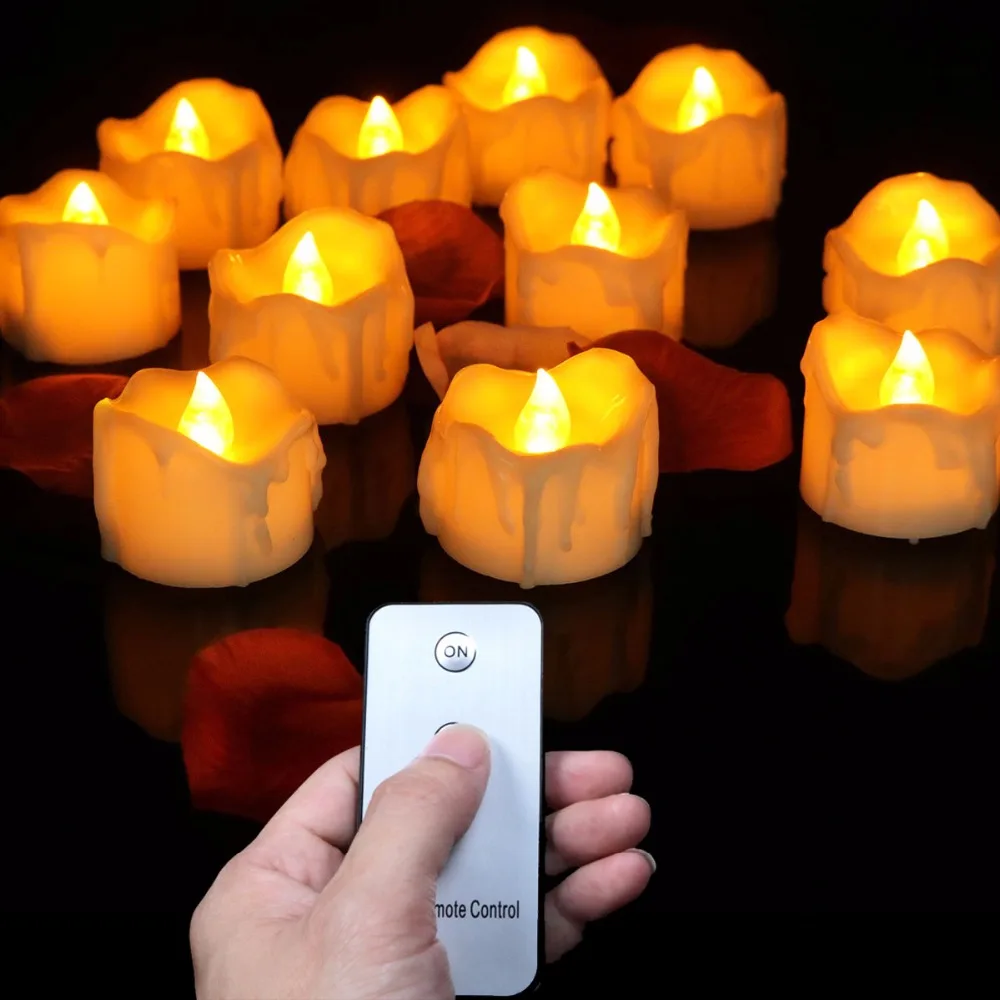 12Pcs Battery Operated LED Tea Lights Candles Flameless Flickering Weeding Decor