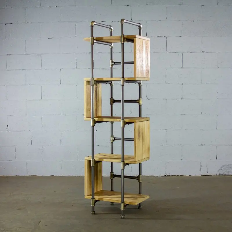 Industrial Style Iron Pipe Frame Corner Shelf Storage Rack Cube