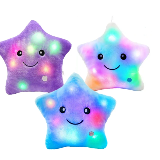 Music light up pillow five pointed star luminous plush kids toy Twinkle star shaped night light soft pillow for children