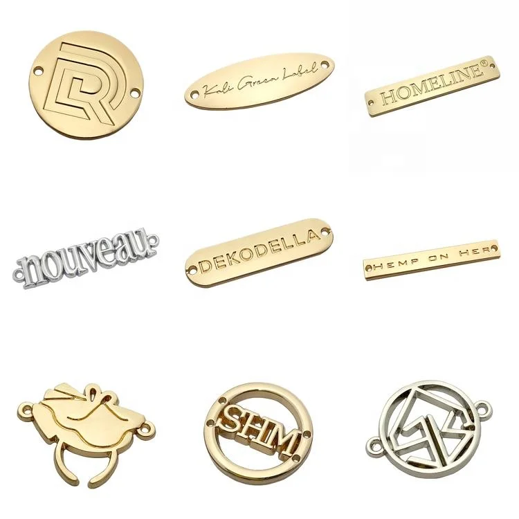 Decorative clothing metal label custom design small brand letters logo name tag