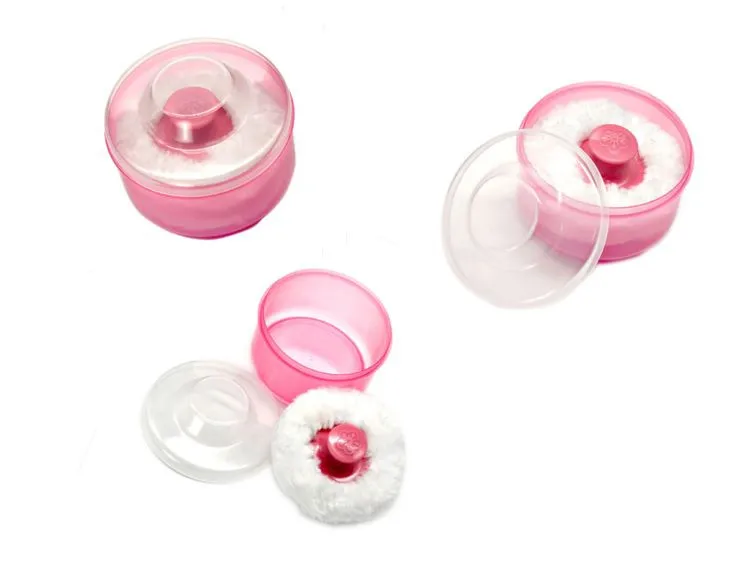 plastic box packing soft baby powder puff baby body care powder puff with container