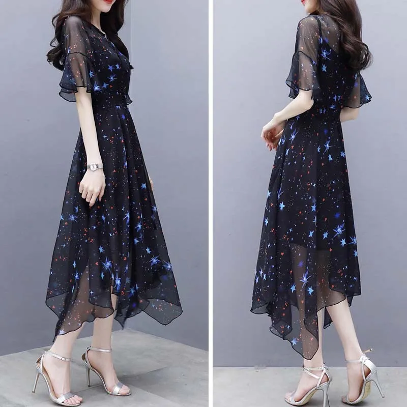 new fashion lady girls women long chiffon dresses korean style dress clothes