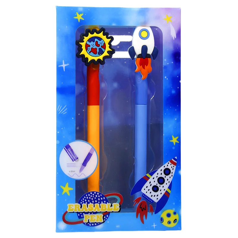 2-Pack Cartoon Erasable Gel Ink Pens Kids Unicorn & Animal Space Themes Smooth Writing Plastic School Supplies & Gifts