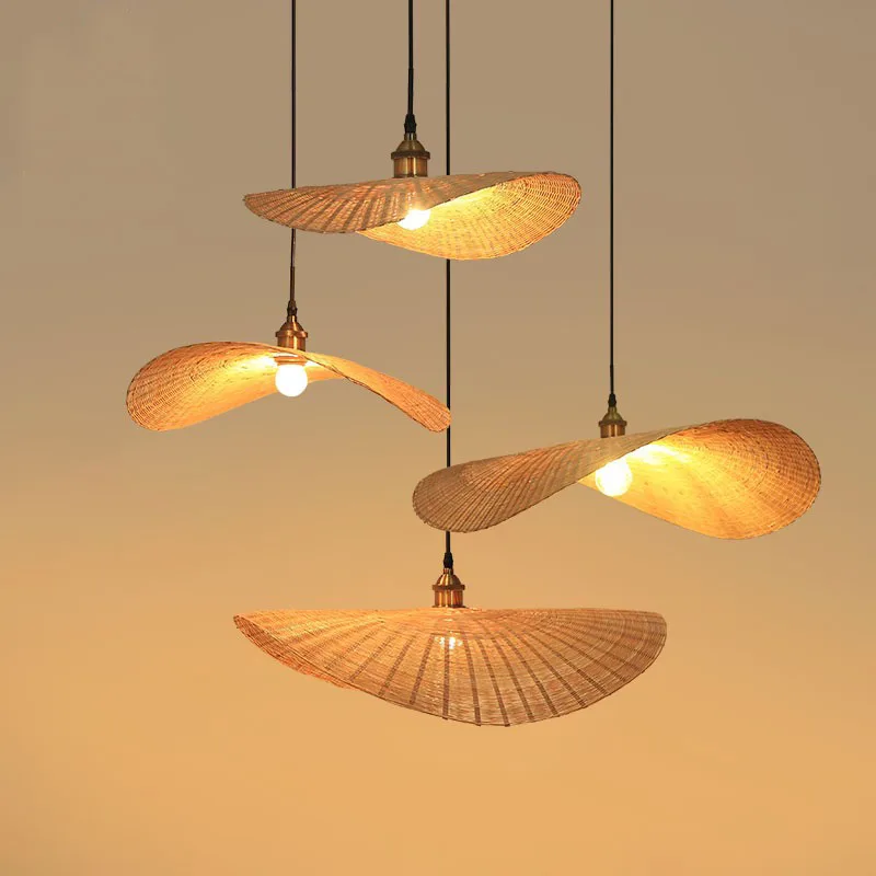 Natural Hand made DIY Straw Hat Japanese style bamboo weaving lamp Minshuku garden lights rattan chandelier shade