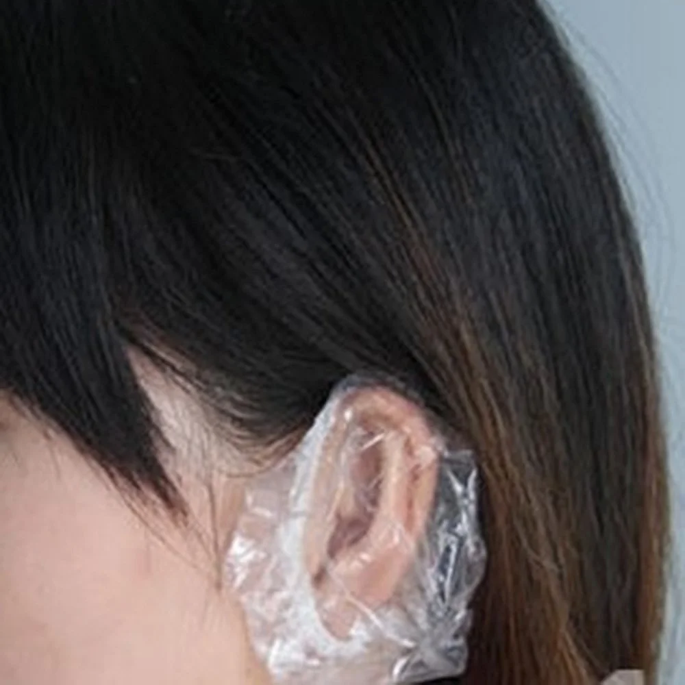Disposable Earmuff Cover Waterproof Striped Plastic Shower Hat Ear Protection Pe Hair Dye And Oil 100pcs