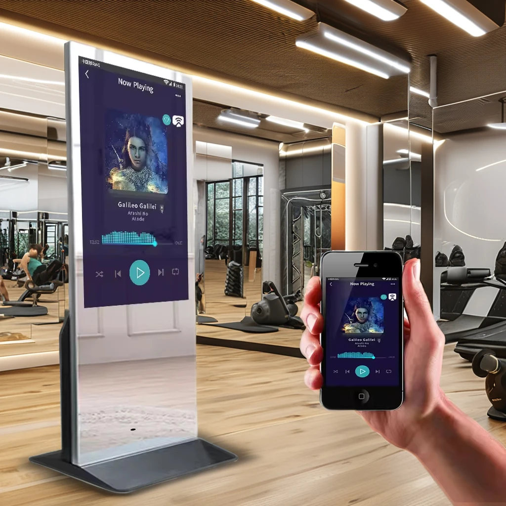32-Inch Vertical Mirror Kiosk Display with Touch Screen for Gym Advertising Popular Fitness Mirrors