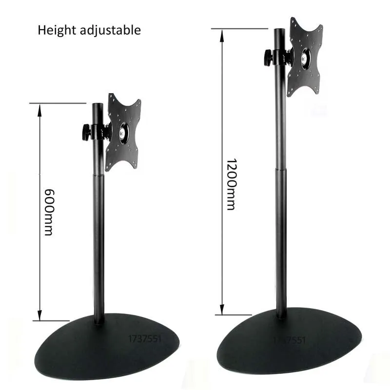 DL-R01-600 66cm-120cm height adjustable steel lcd tv desk stand monitor floor holder big heavy base with pole 200X200 100x100