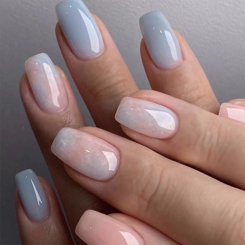 Senboma Wholesale Short Swirl French Square High Quality Soft Gel Press on Nails Wear-Resisting