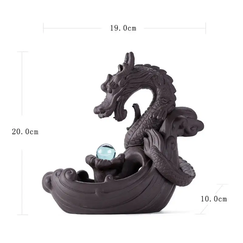 Best Seller Chinese Dragon Incense Holder Ceramic Backflow Oud Incense Burner Waterfall with Led