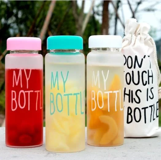 Bpa Free Creative Gift Simple Cute Outdoor Travel Student Sports Transparent Water Fruit Juice Portable Frosted Plastic Bottle