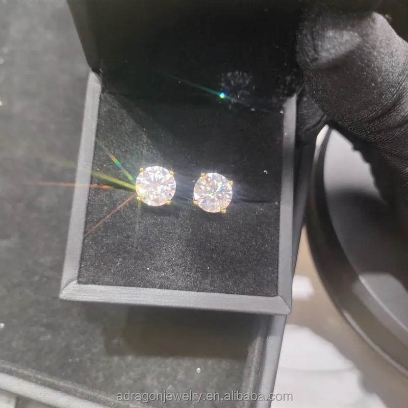 Luxury Wholesale Price Easily Wear VVS Moissanite Hip Hop S92510K 14K Gold Plated Diamond Stud Earrings